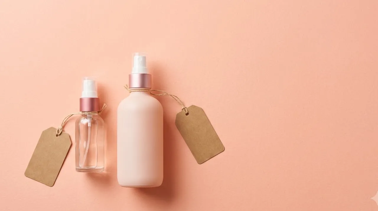 Two price tags on spray bottles, small and premium — how much a spray tan costs in LA