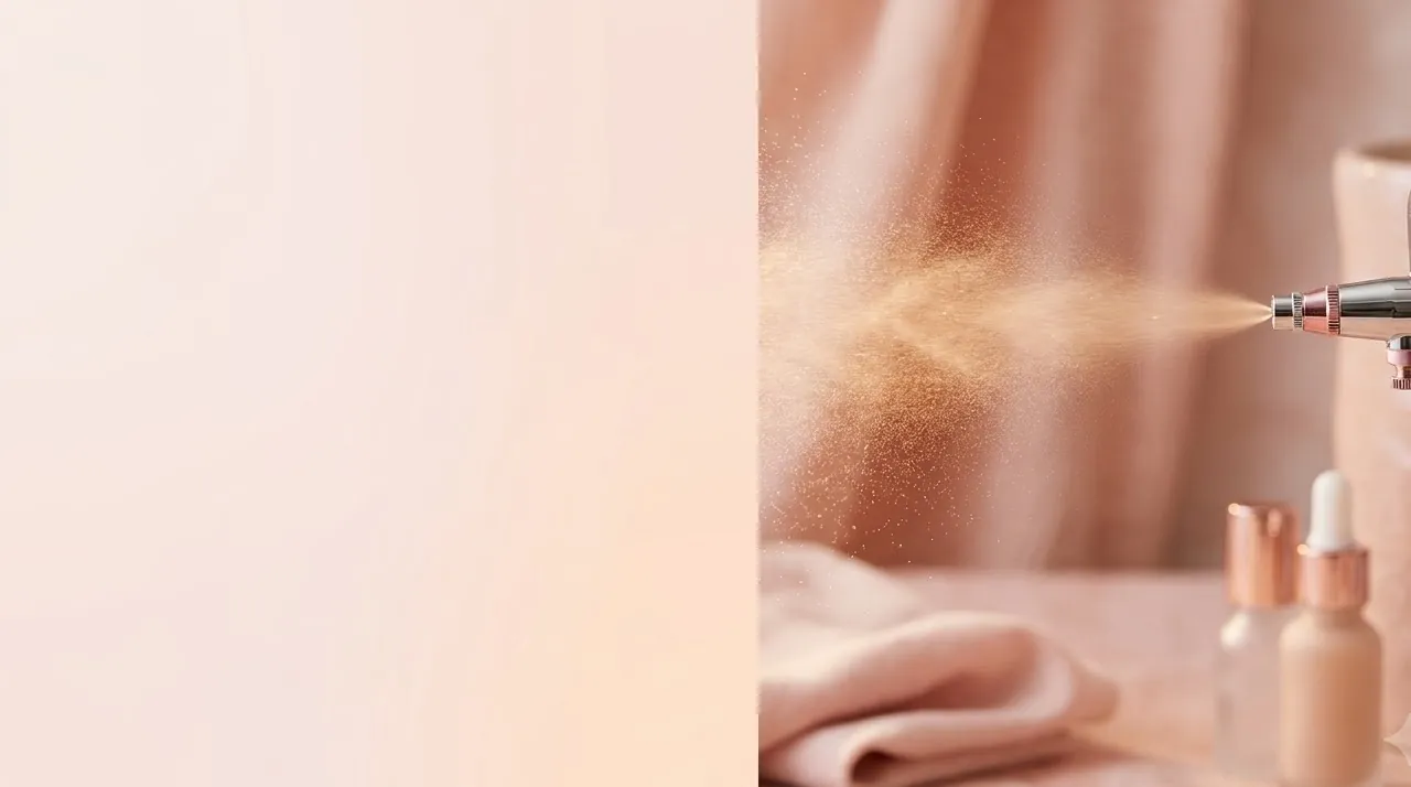 Macro of fine tanning mist leaving an airbrush nozzle — how a spray tan works